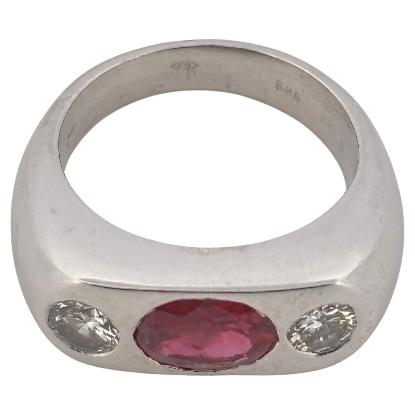 GIA Thailand Mid Century 1.25ctw Oval Ruby 0.60ctw Round Diamond 14K White Gold