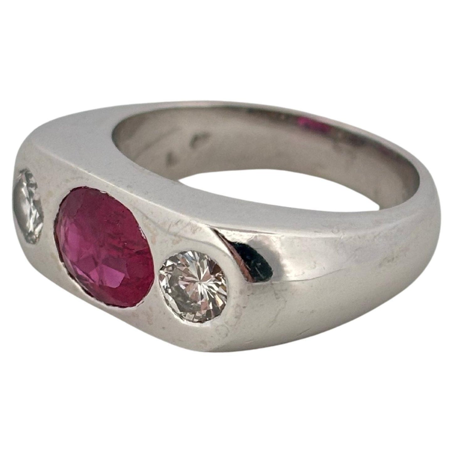 GIA Thailand Mid Century 1.25ctw Oval Ruby 0.60ctw Round Diamond 14K White Gold