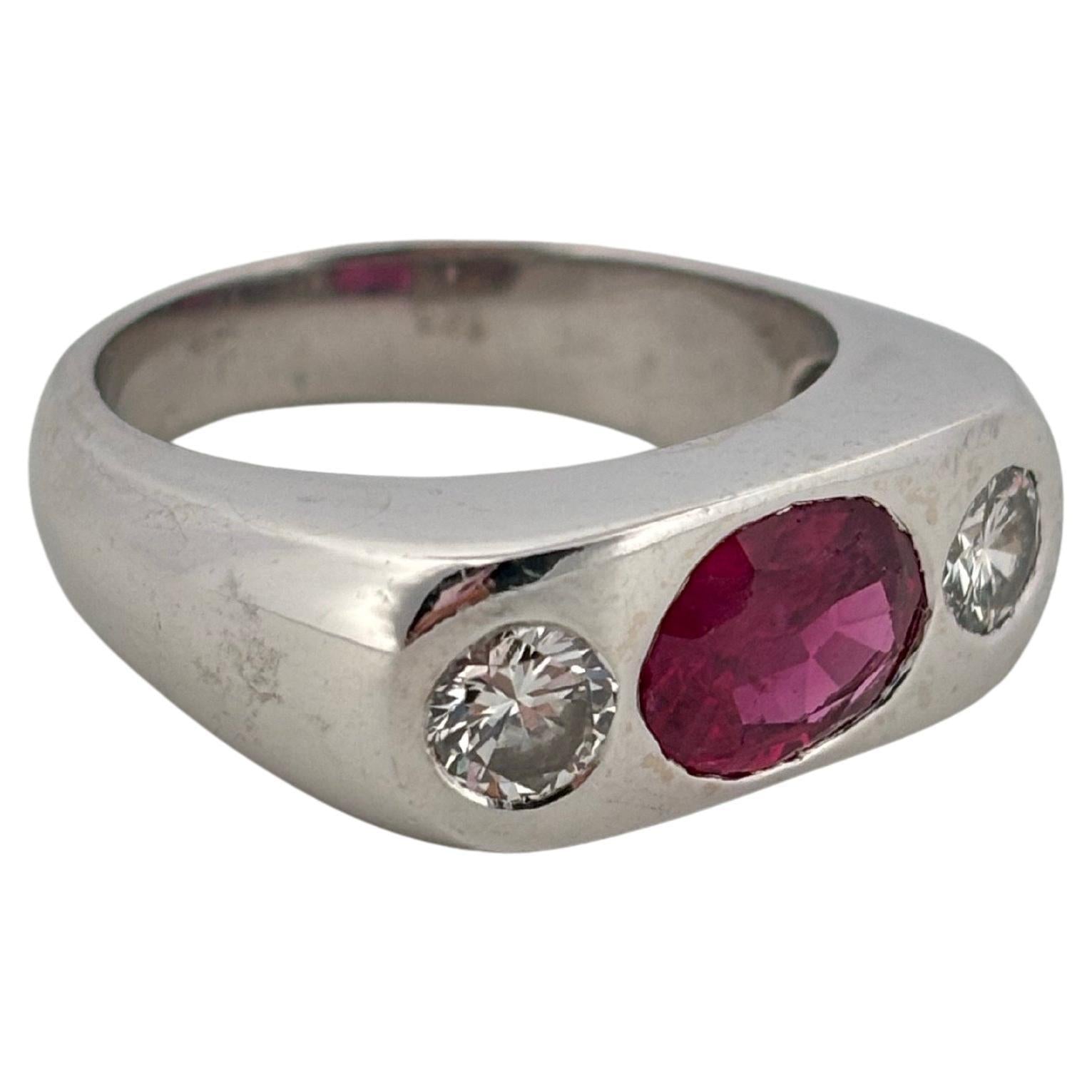 GIA Thailand Mid Century 1.25ctw Oval Ruby 0.60ctw Round Diamond 14K White Gold