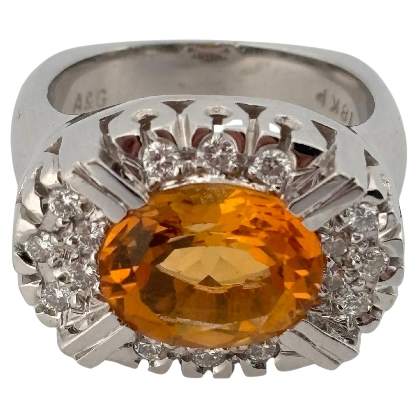 Heavy 18K White Gold 2.85ctw Oval Cut Citrine & 0.16ctw Diamond Ring