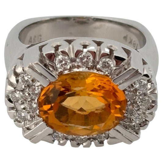 Heavy 18K White Gold 2.85ctw Oval Cut Citrine & 0.16ctw Diamond Ring