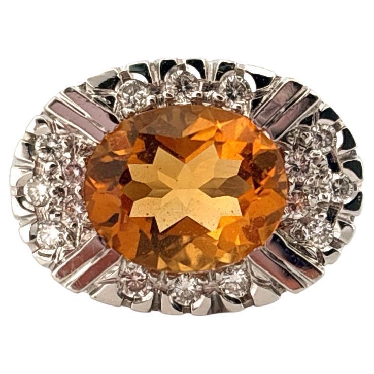 Heavy 18K White Gold 2.85ctw Oval Cut Citrine & 0.16ctw Diamond Ring
