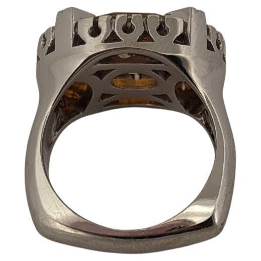 Heavy 18K White Gold 2.85ctw Oval Cut Citrine & 0.16ctw Diamond Ring