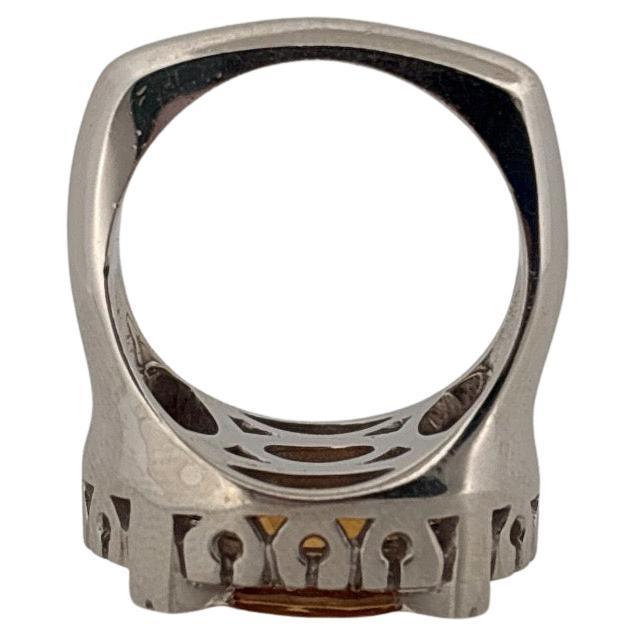 Heavy 18K White Gold 2.85ctw Oval Cut Citrine & 0.16ctw Diamond Ring