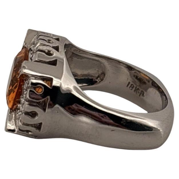 Heavy 18K White Gold 2.85ctw Oval Cut Citrine & 0.16ctw Diamond Ring