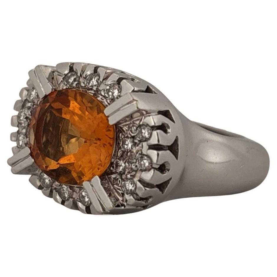 Heavy 18K White Gold 2.85ctw Oval Cut Citrine & 0.16ctw Diamond Ring