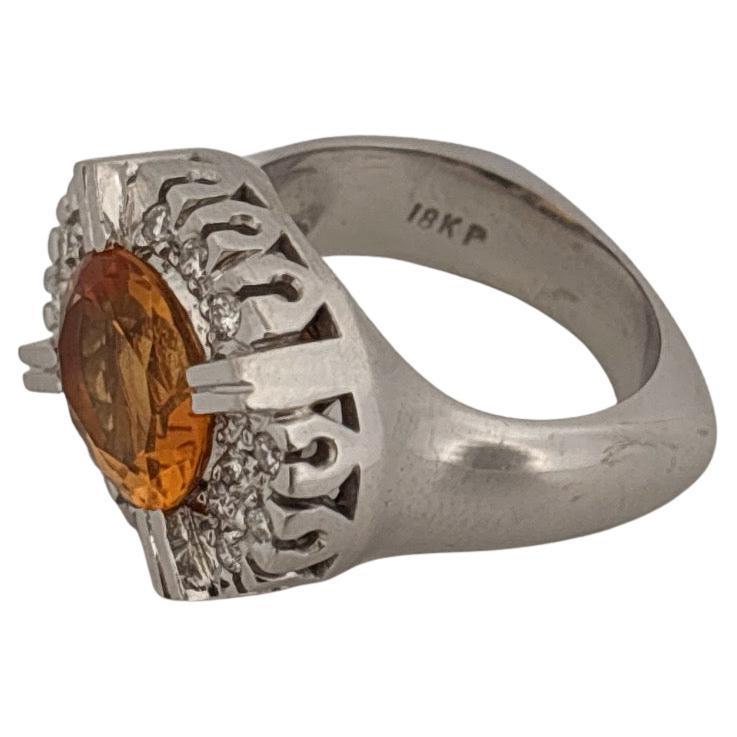 Heavy 18K White Gold 2.85ctw Oval Cut Citrine & 0.16ctw Diamond Ring
