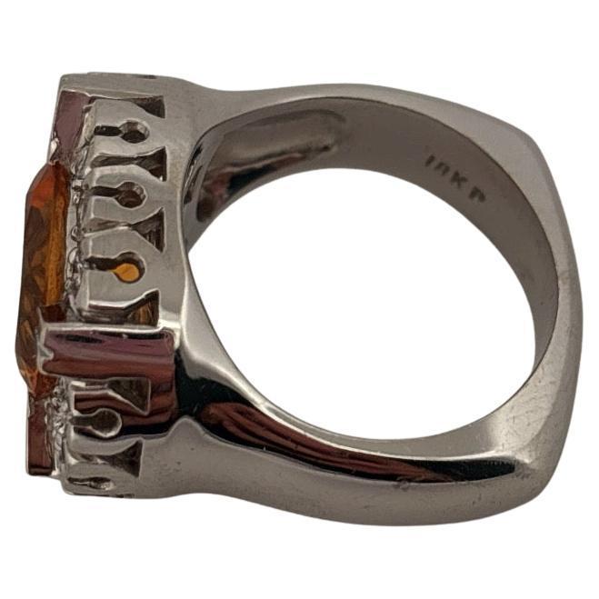 Heavy 18K White Gold 2.85ctw Oval Cut Citrine & 0.16ctw Diamond Ring