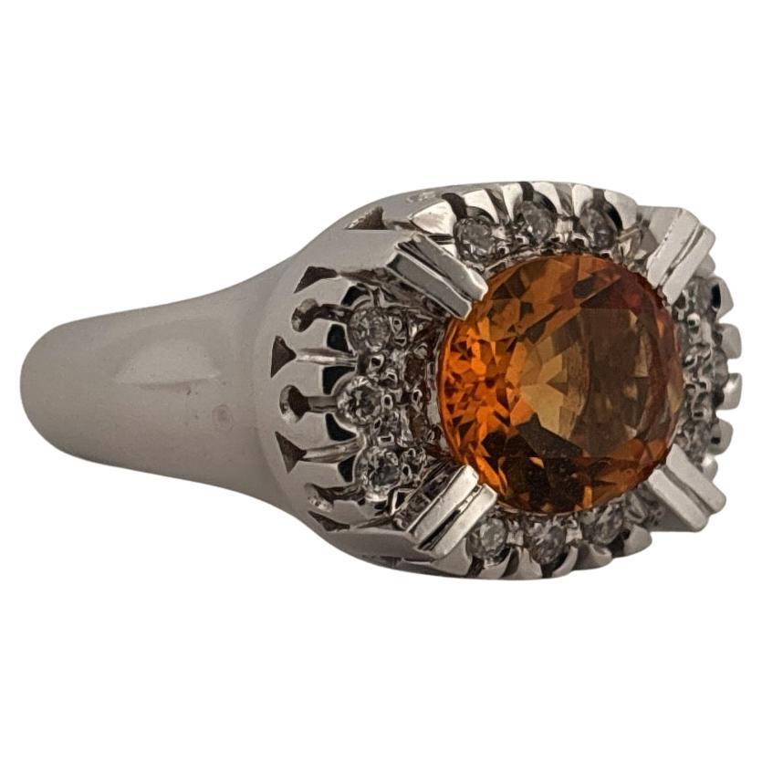 Heavy 18K White Gold 2.85ctw Oval Cut Citrine & 0.16ctw Diamond Ring