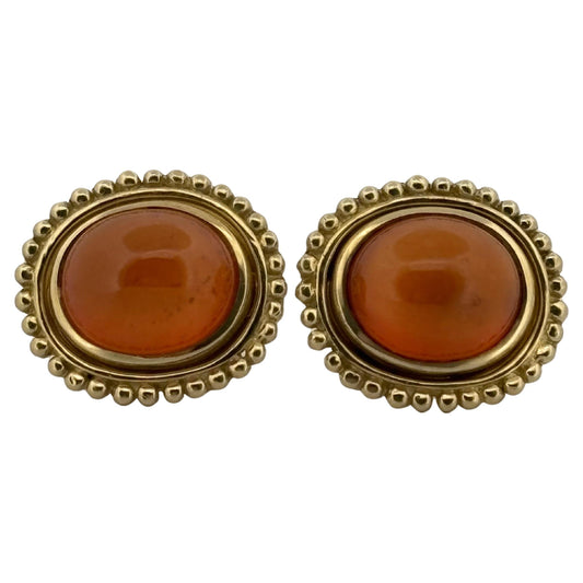 Helen Woodhull 18K Yellow Gold Oval Faceted Cabochon Citrine Earrings