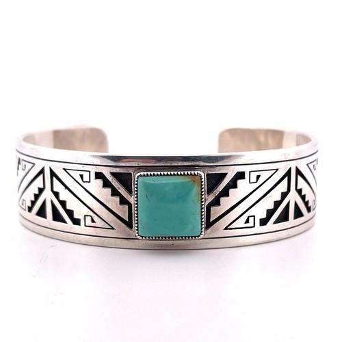 Hopi Bobby Tewa Sterling Silver Blue Turquoise Cuff Bracelet Large