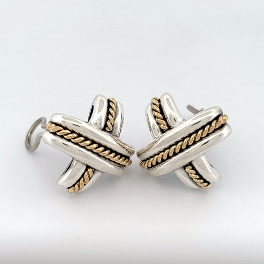Tiffany & Co. X Earrings Sterling Silver 18k Yellow Gold Clip On 1990