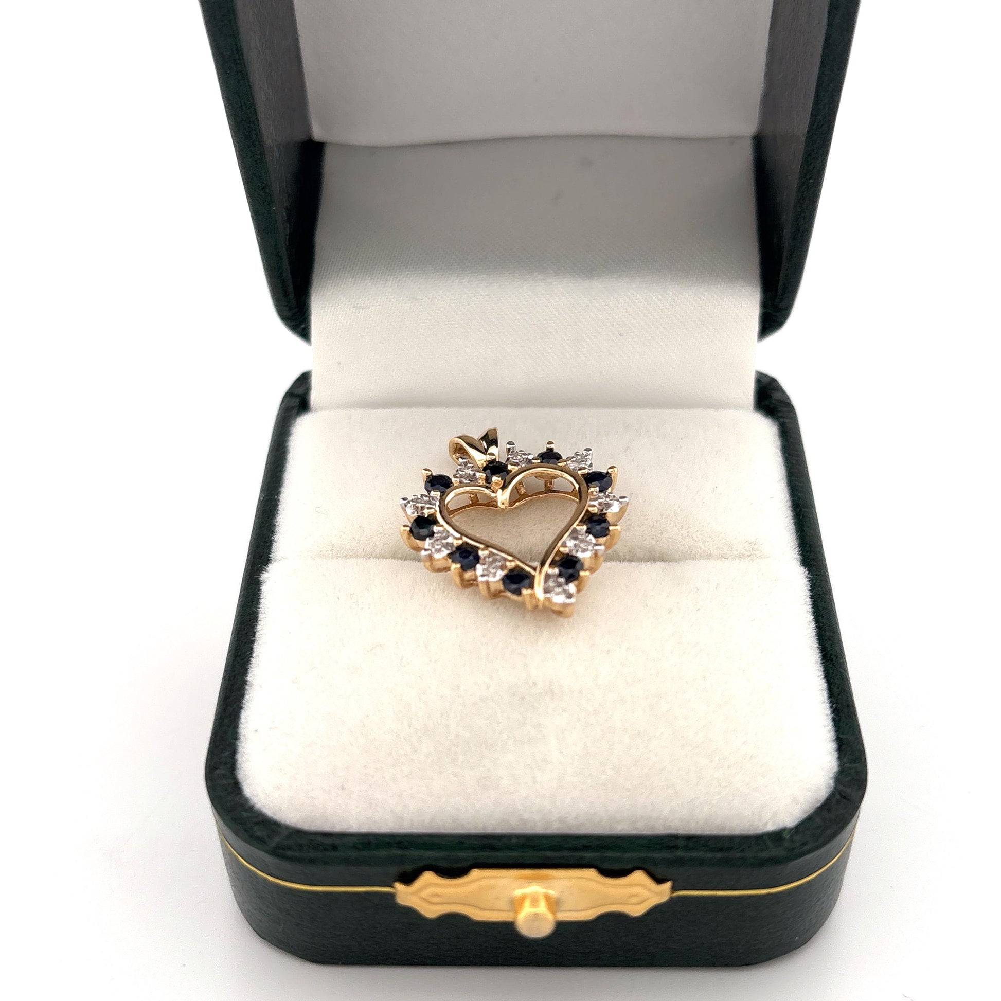 14K Diamond & Sapphire Heart Pendant