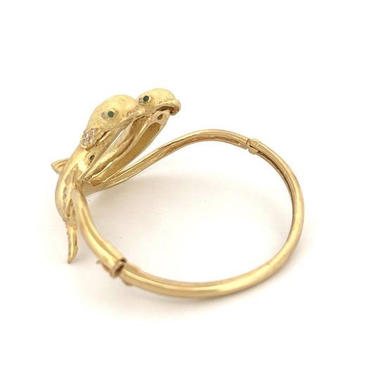 18K Double Dolphin Bracelet Diamond 0.60ctw Emerald eyes