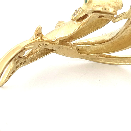 18K Double Dolphin Bracelet Diamond 0.60ctw Emerald eyes