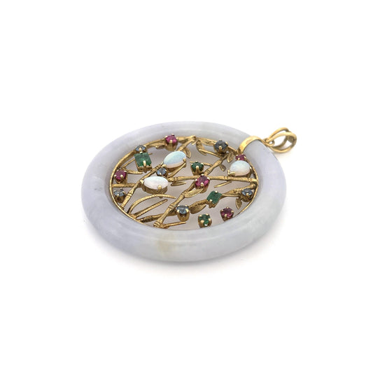 18K Jadeite Gemstone Round Pendant