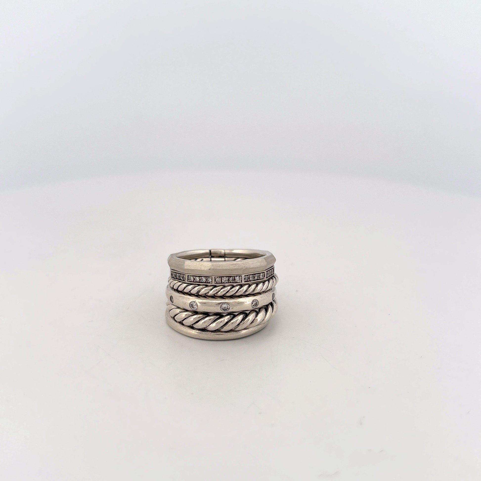 STAX SIX ROW RING Sterling Silver with Diamonds, 16mm