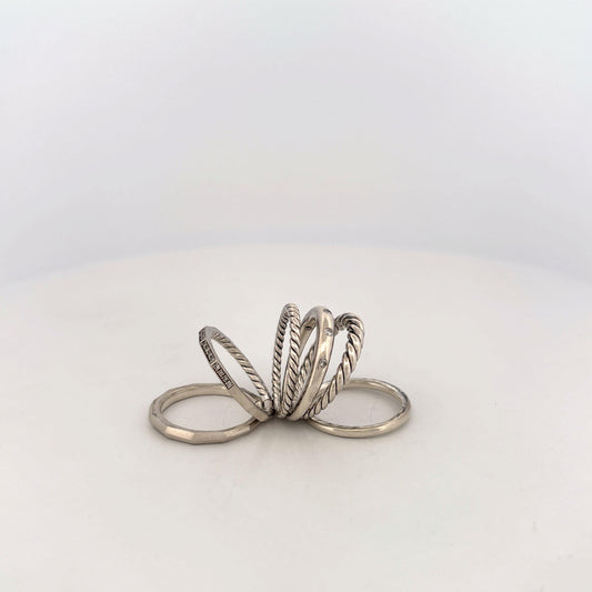 STAX SIX ROW RING Sterling Silver with Diamonds, 16mm