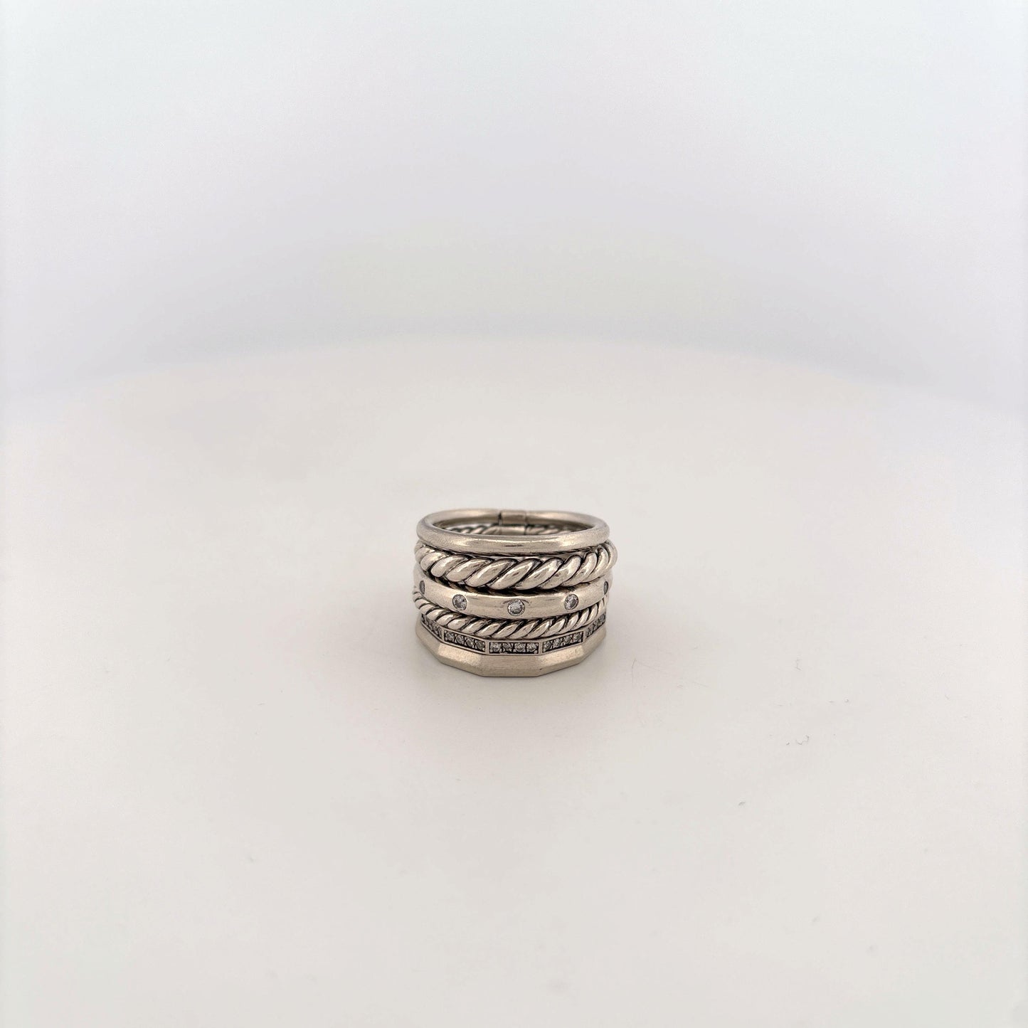 STAX SIX ROW RING Sterling Silver with Diamonds, 16mm
