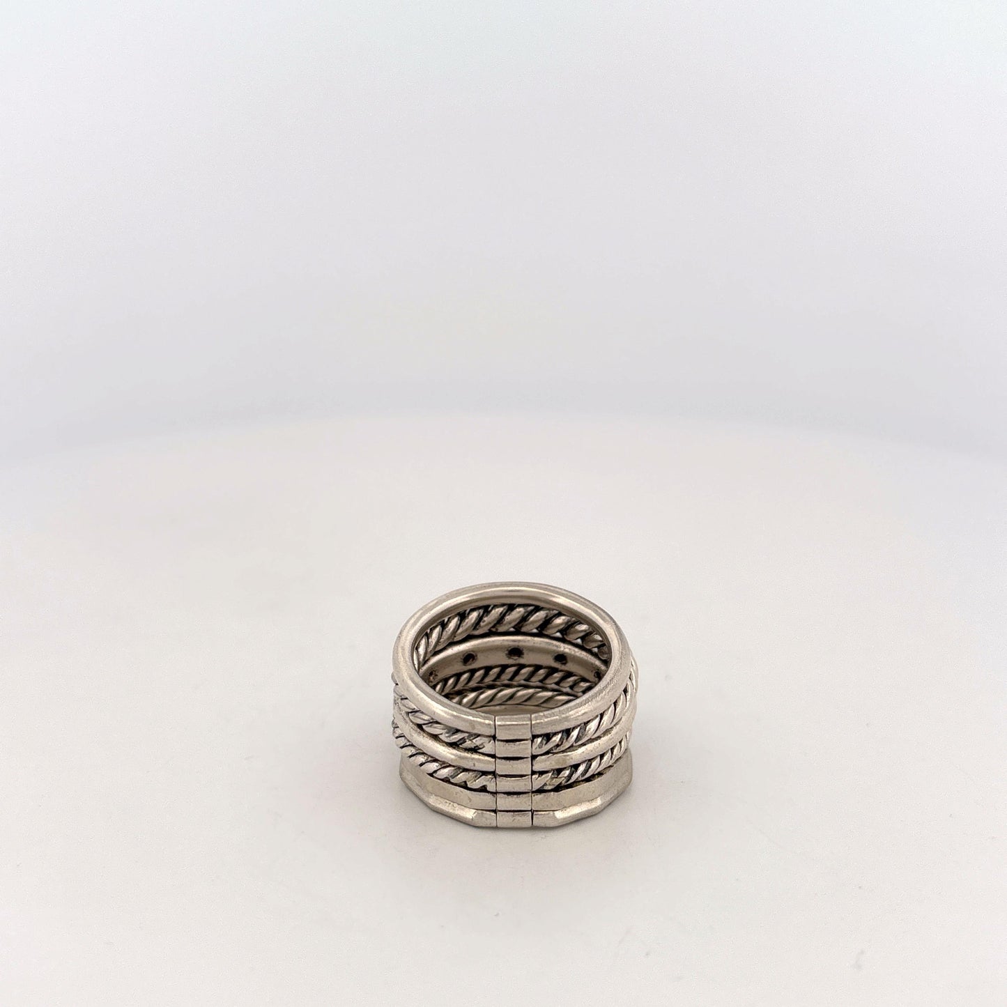 STAX SIX ROW RING Sterling Silver with Diamonds, 16mm