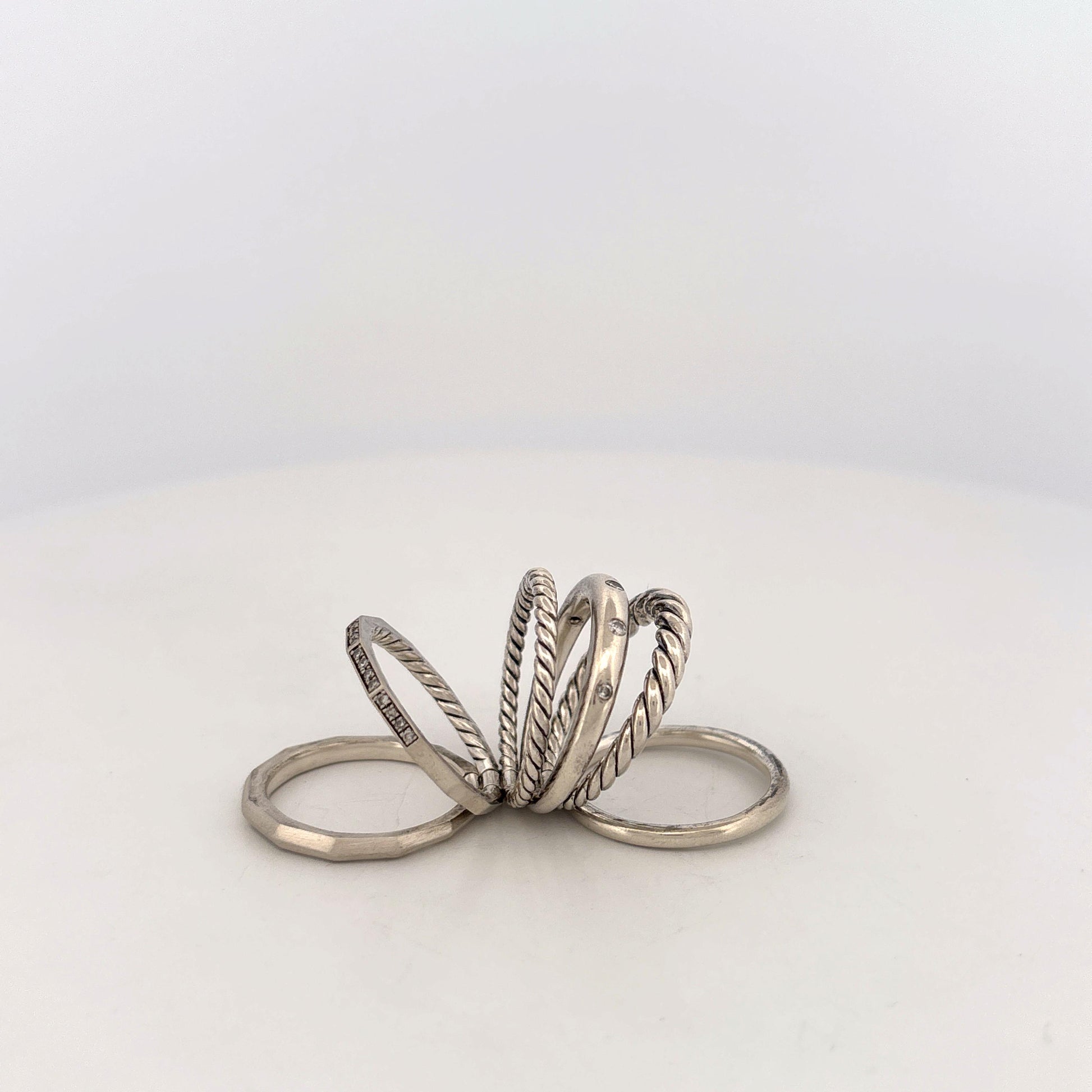 STAX SIX ROW RING Sterling Silver with Diamonds, 16mm