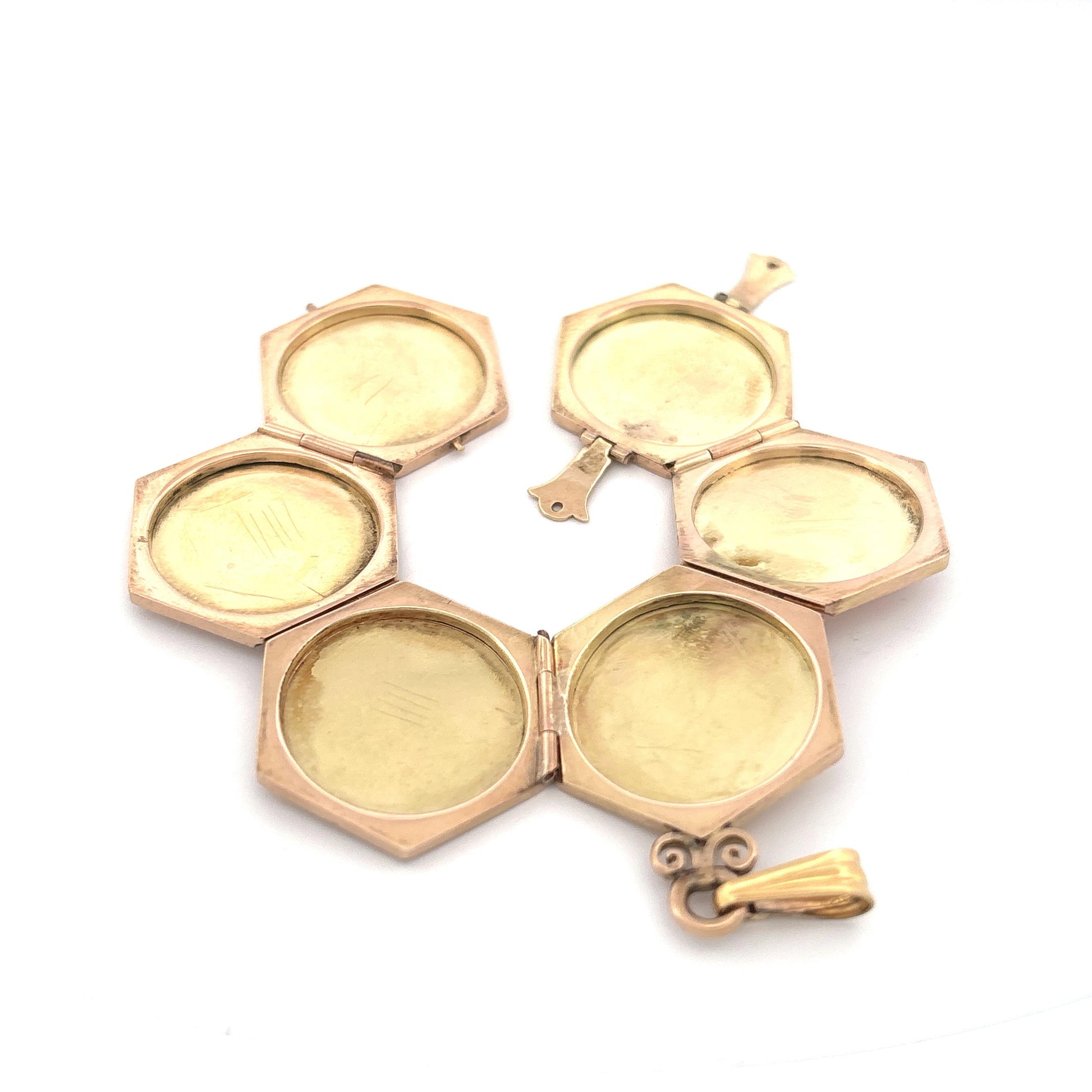 Vintage 14K Gold Hexagonal Multi-Photo Locket Pendant