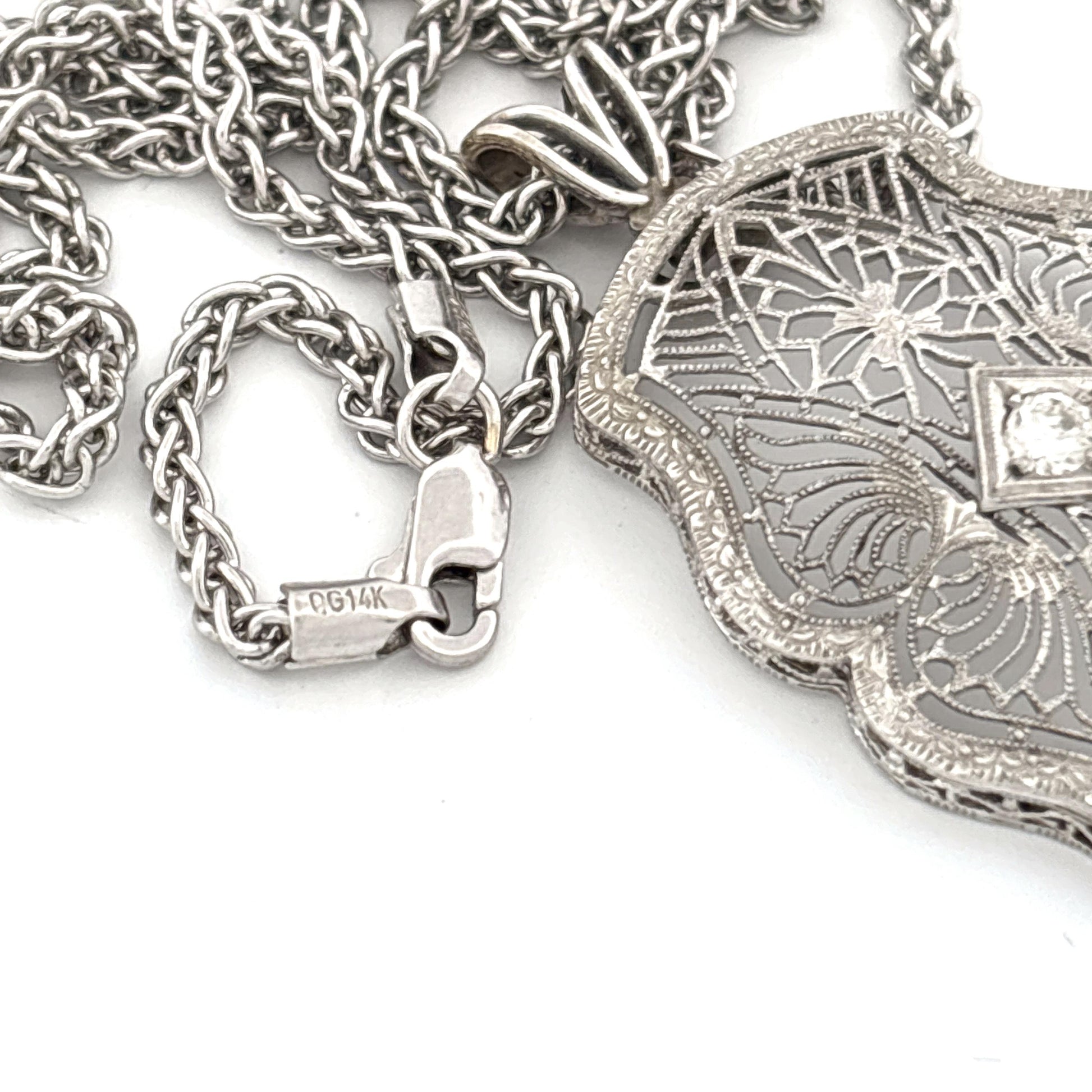 14K Filigree Diamond Necklace