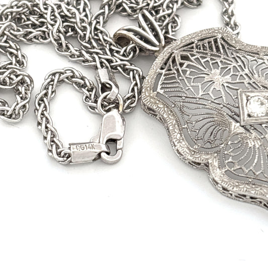 14K Filigree Diamond Necklace