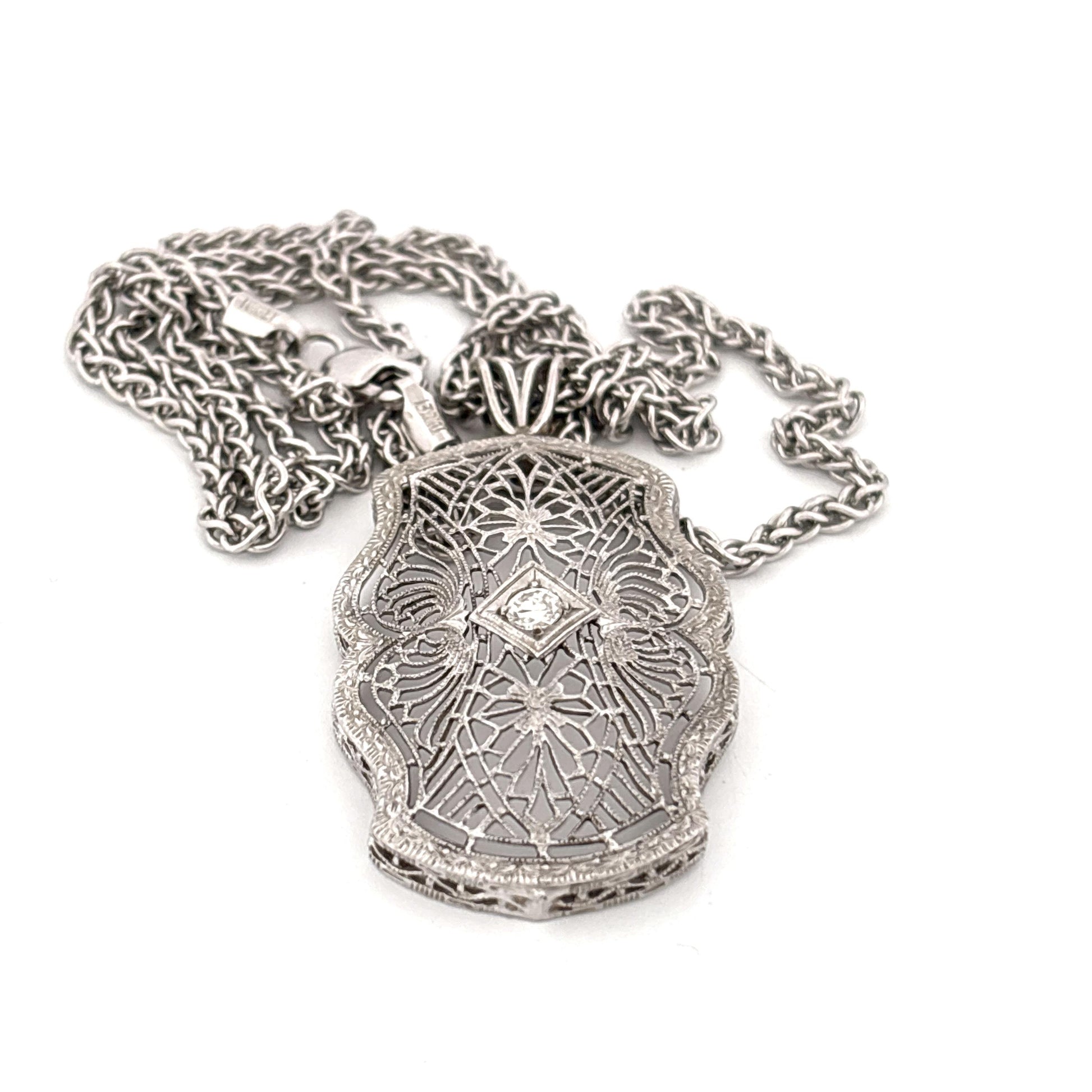 14K Filigree Diamond Necklace