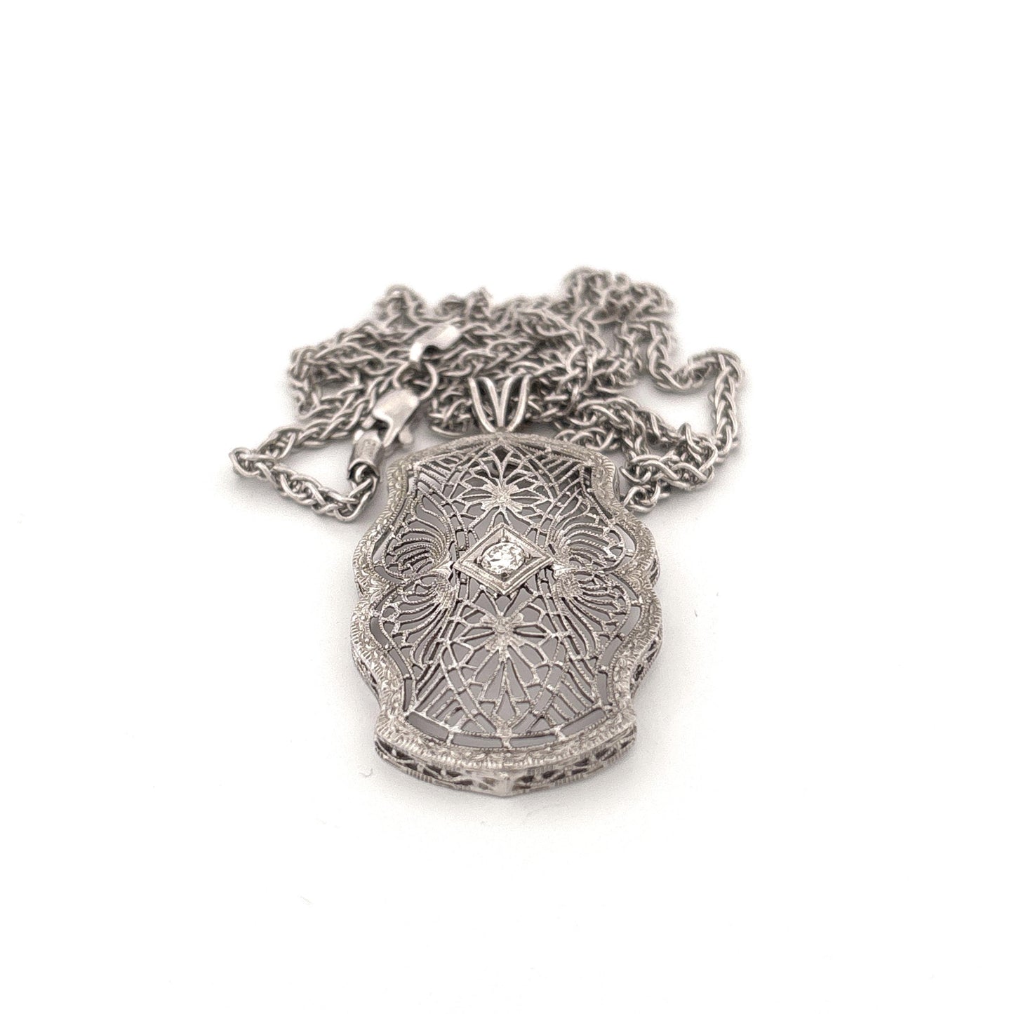 14K Filigree Diamond Necklace