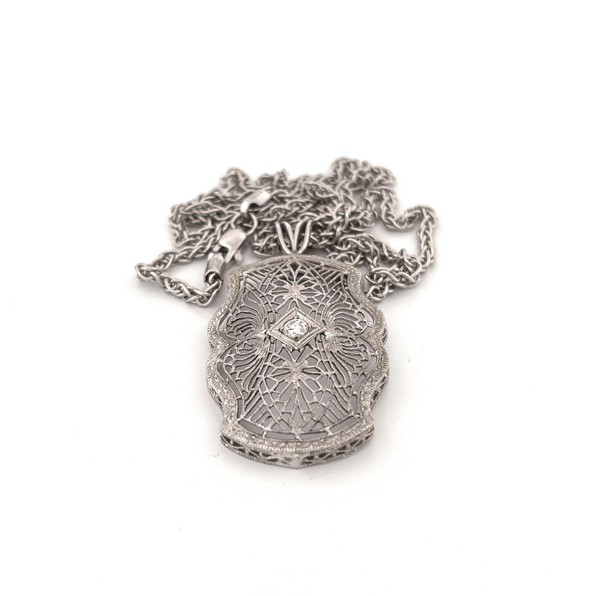 14K Filigree Diamond Necklace