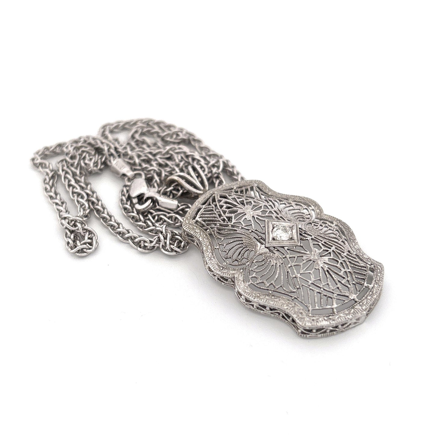 14K Filigree Diamond Necklace