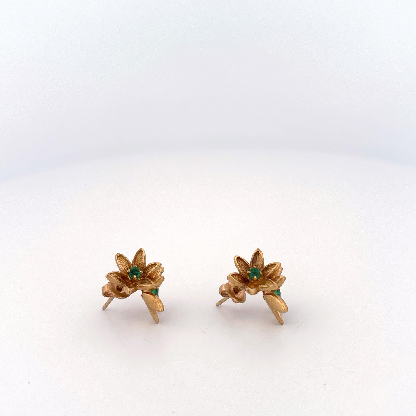 14K Emerald Flower Earring Studs