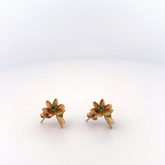 14K Emerald Flower Earring Studs