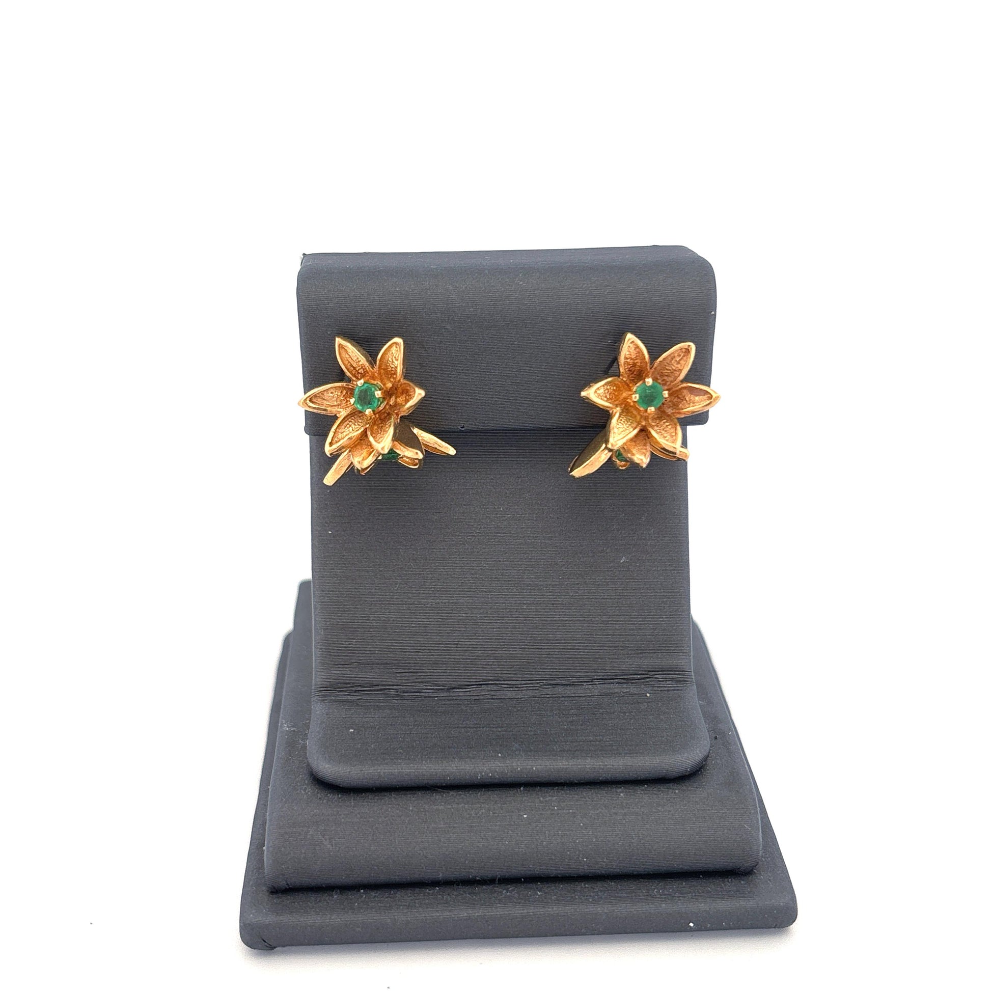 14K Emerald Flower Earring Studs