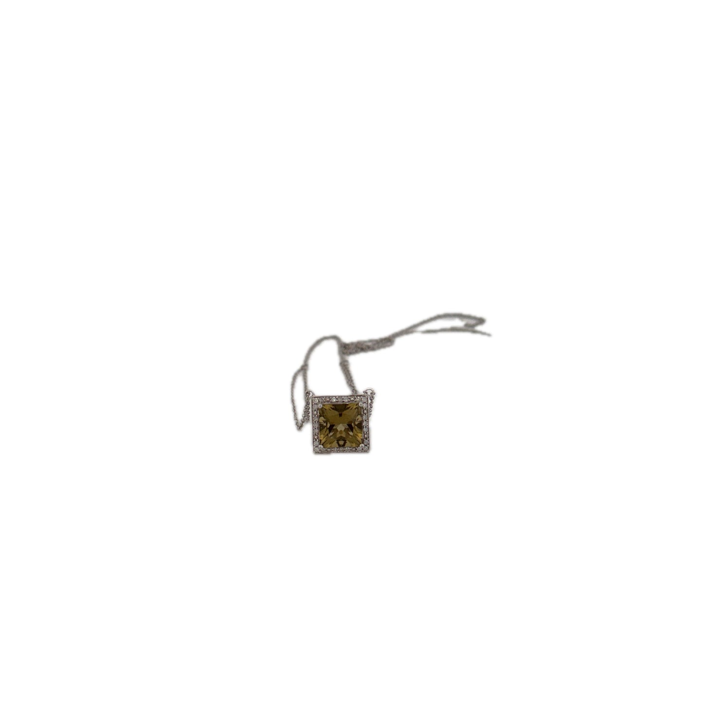 14K White Gold Peridot and Diamond Square Necklace White Gold