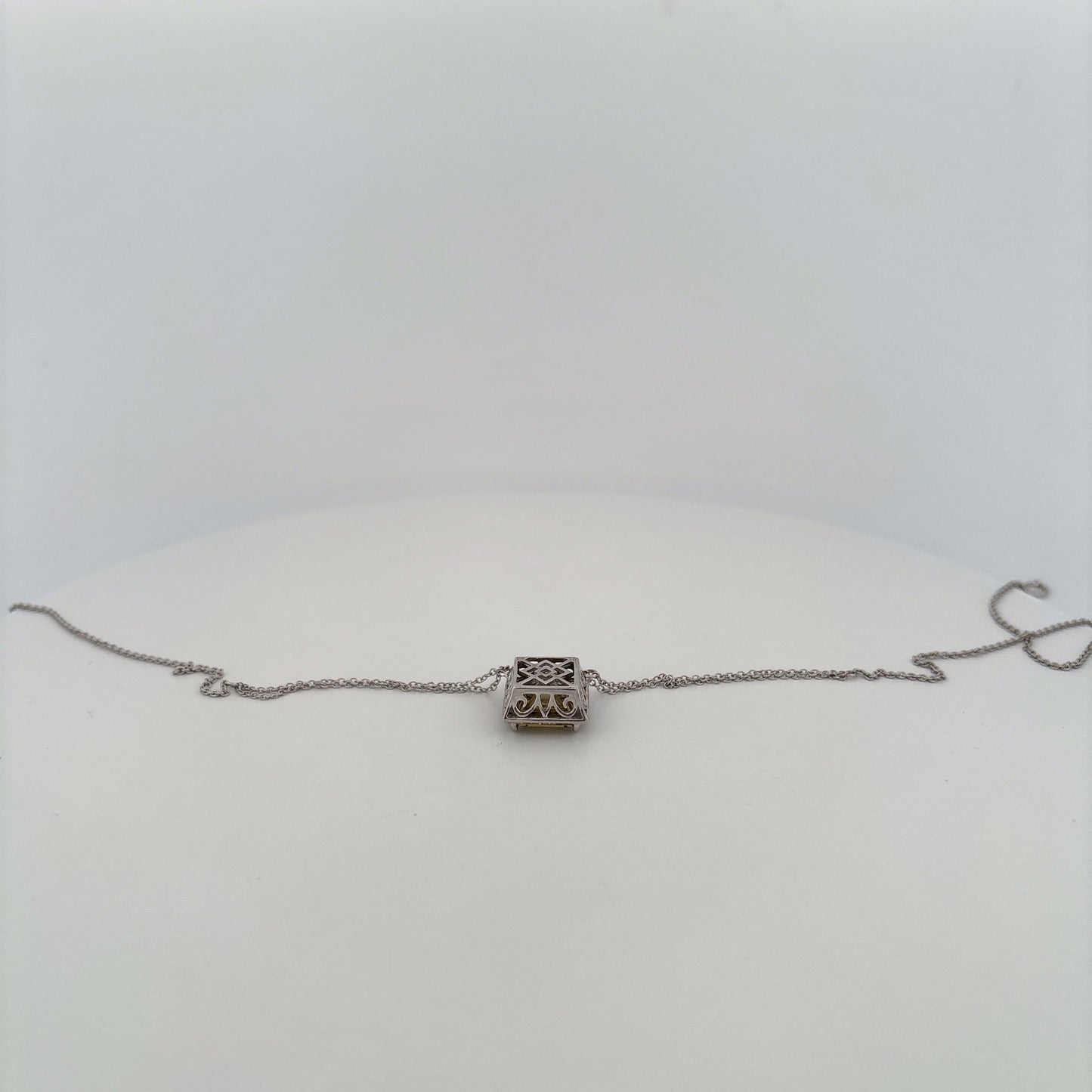 14K White Gold Peridot and Diamond Square Necklace White Gold