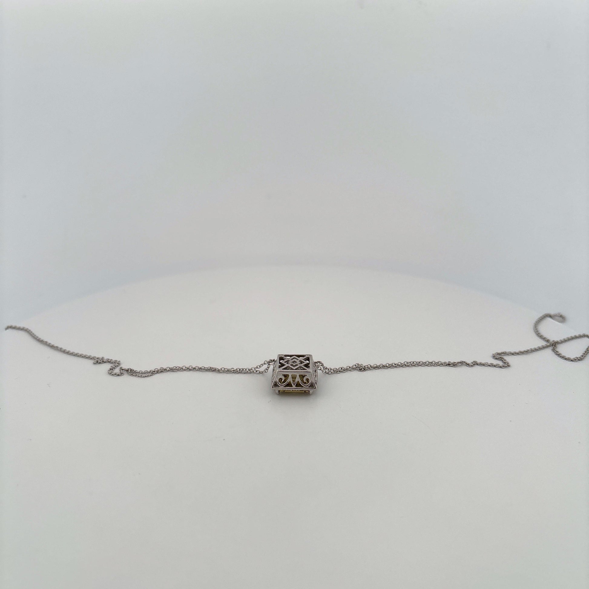 14K White Gold Peridot and Diamond Square Necklace White Gold