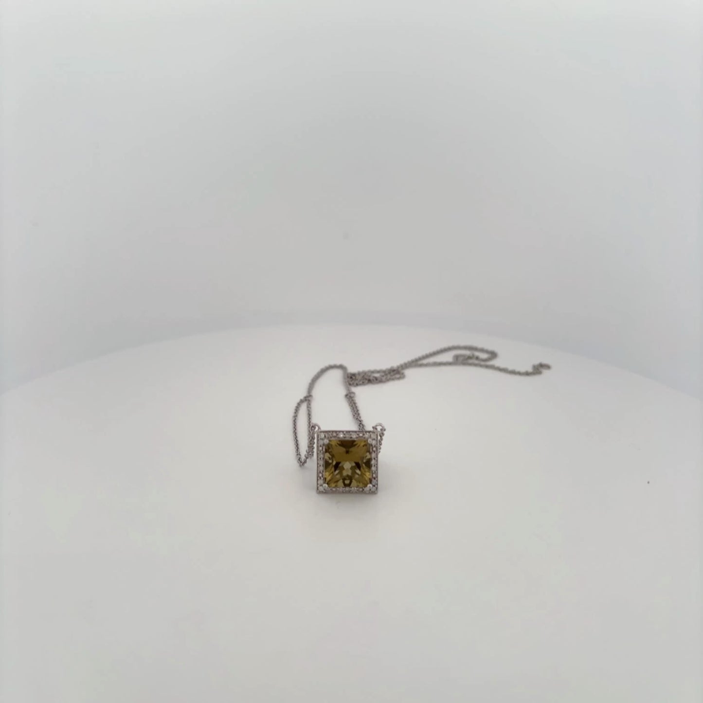 14K White Gold Peridot and Diamond Square Necklace White Gold