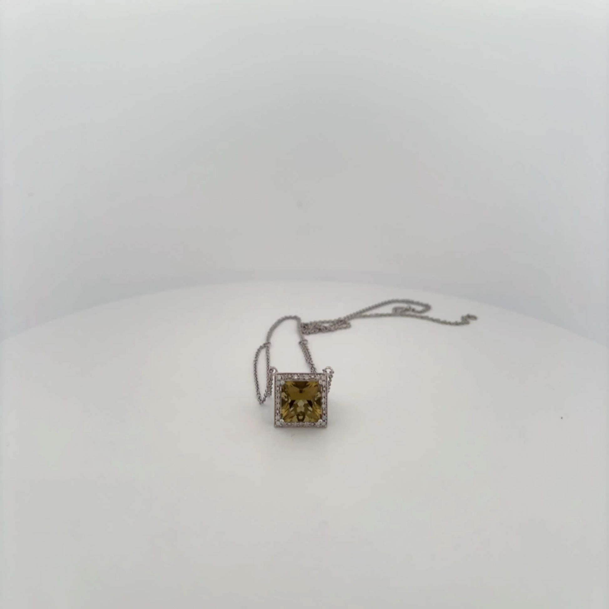 14K White Gold Peridot and Diamond Square Necklace White Gold