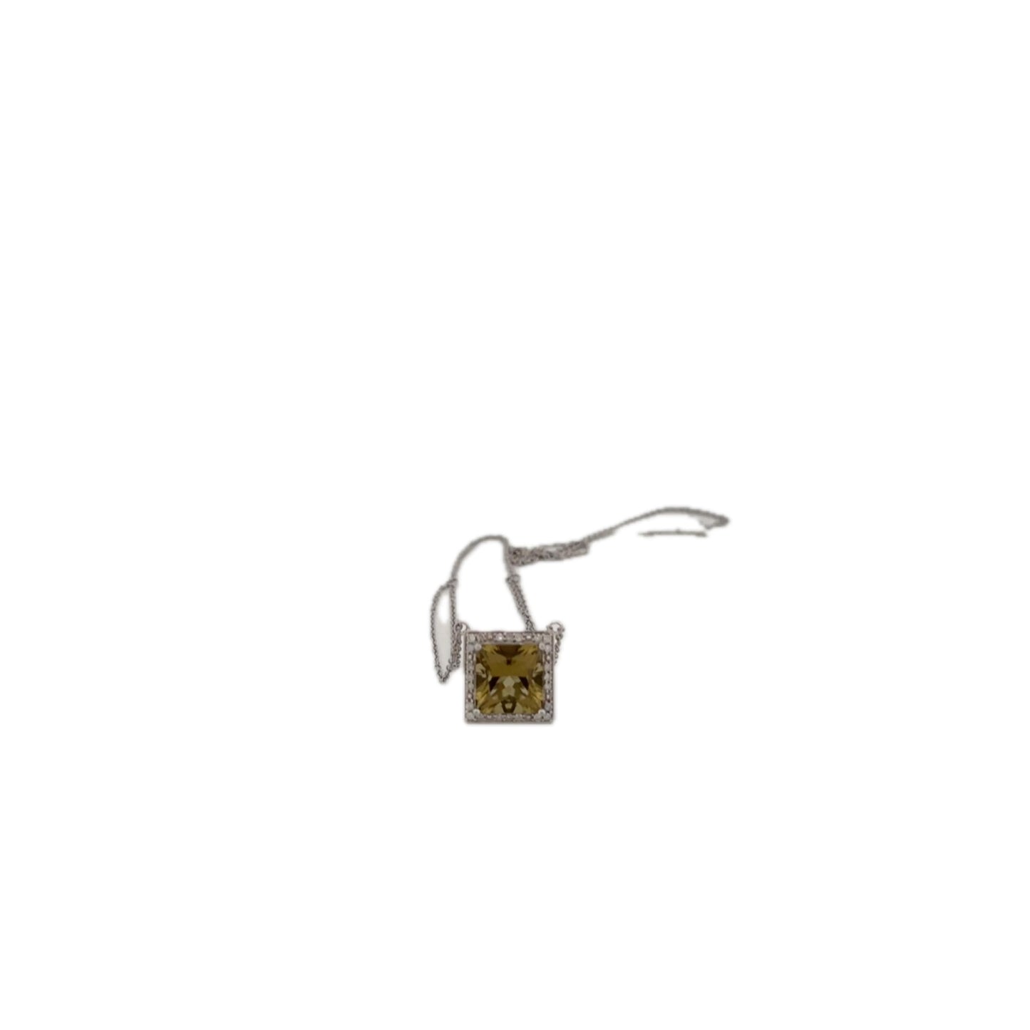 14K White Gold Peridot and Diamond Square Necklace White Gold