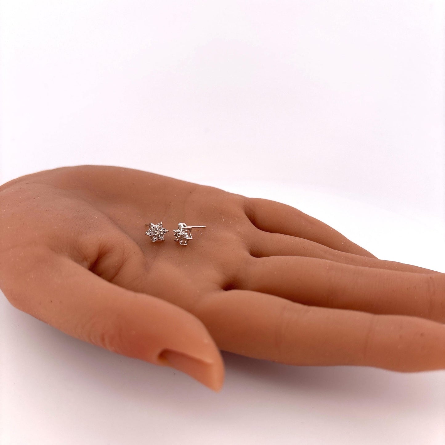 14K White Gold Flower Cluster Diamond Stud Earrings