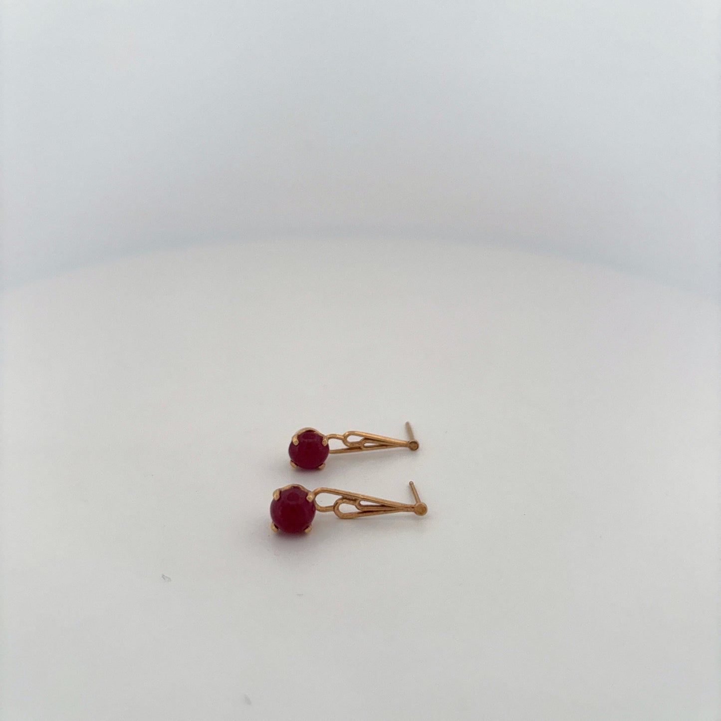 14K Yellow gold Ruby Cabochon Long Earrings
