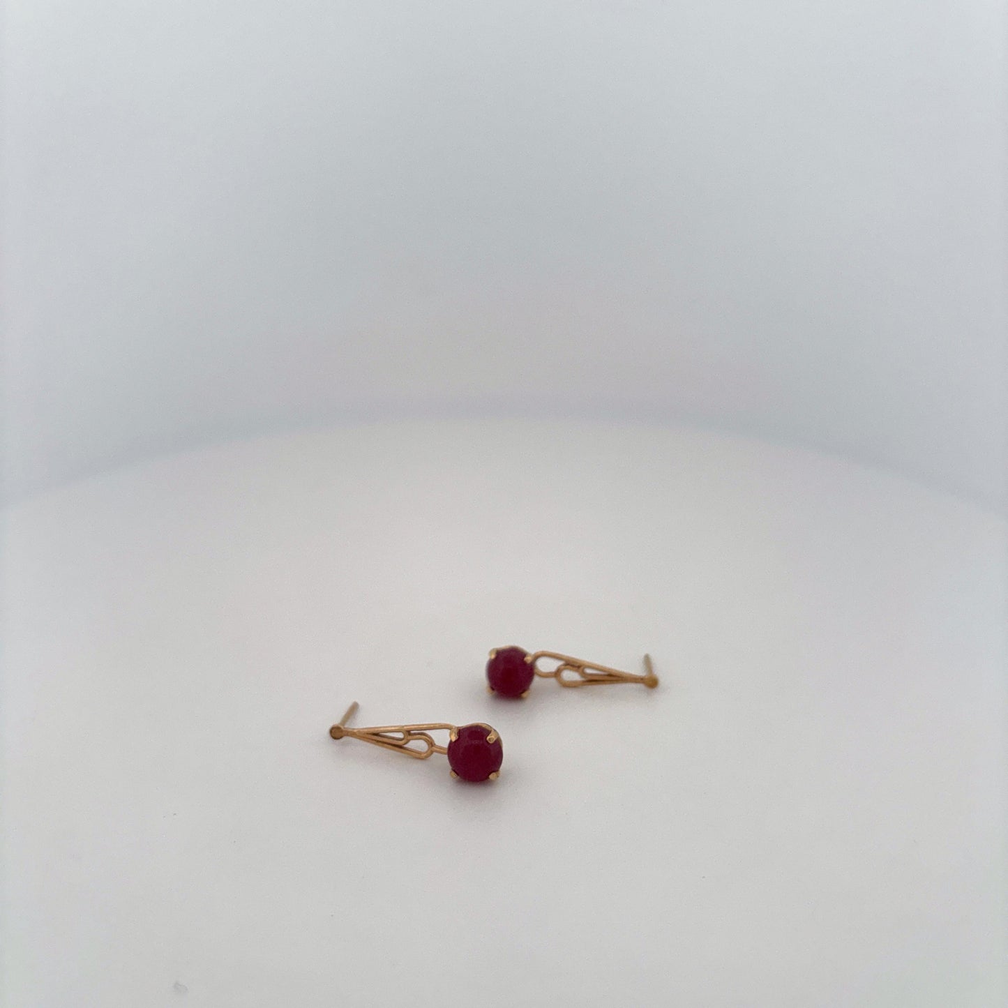 14K Yellow gold Ruby Cabochon Long Earrings