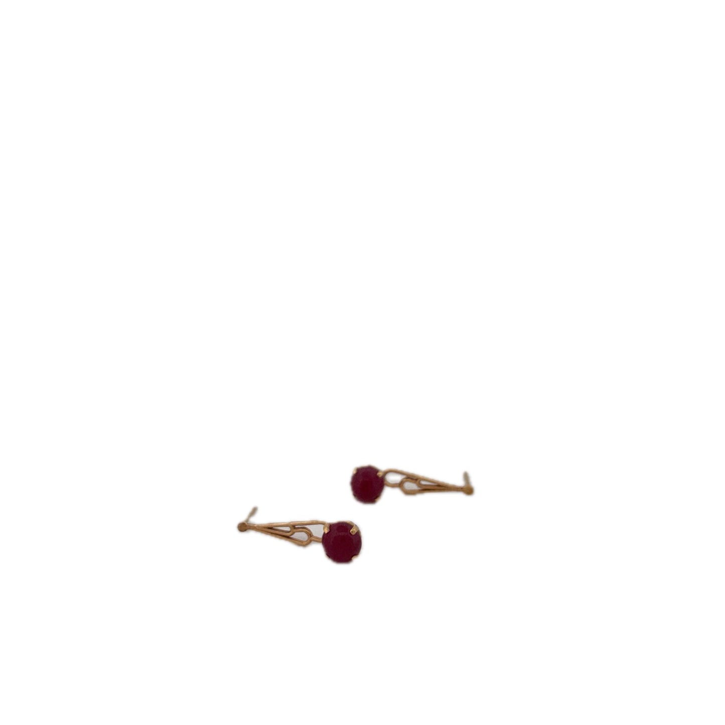 14K Yellow gold Ruby Cabochon Long Earrings