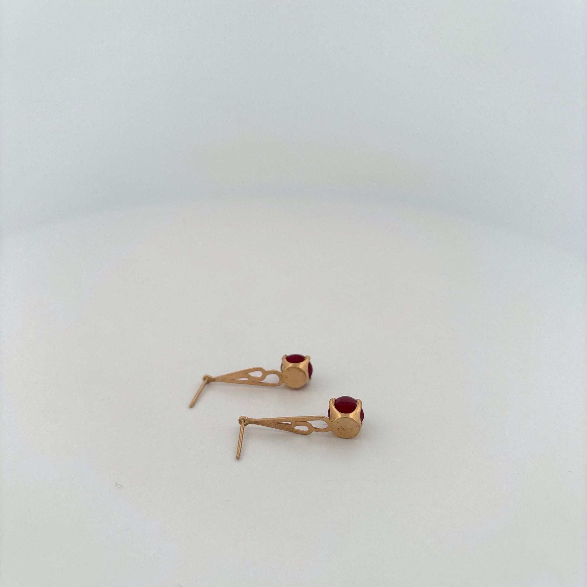14K Yellow gold Ruby Cabochon Long Earrings