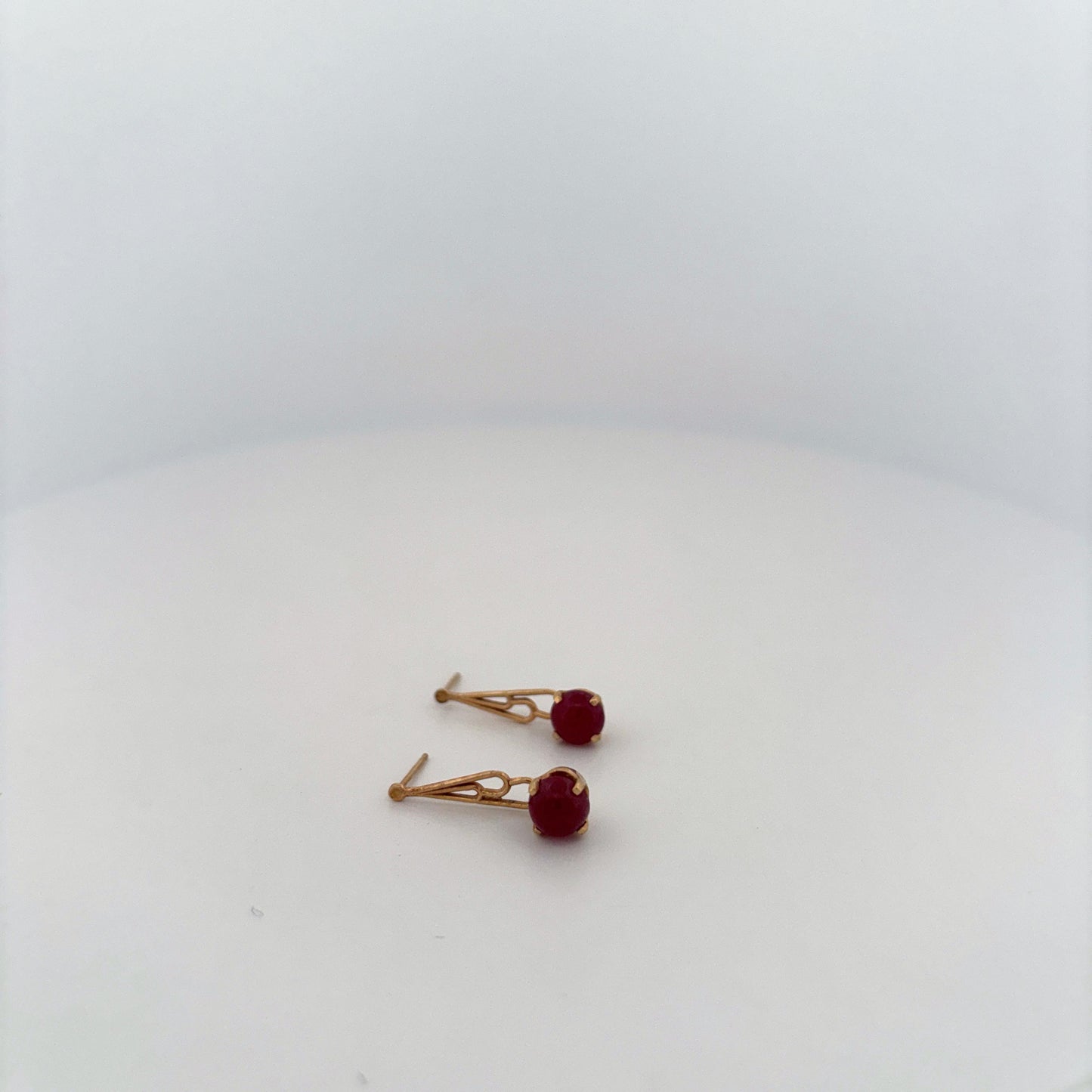 14K Yellow gold Ruby Cabochon Long Earrings