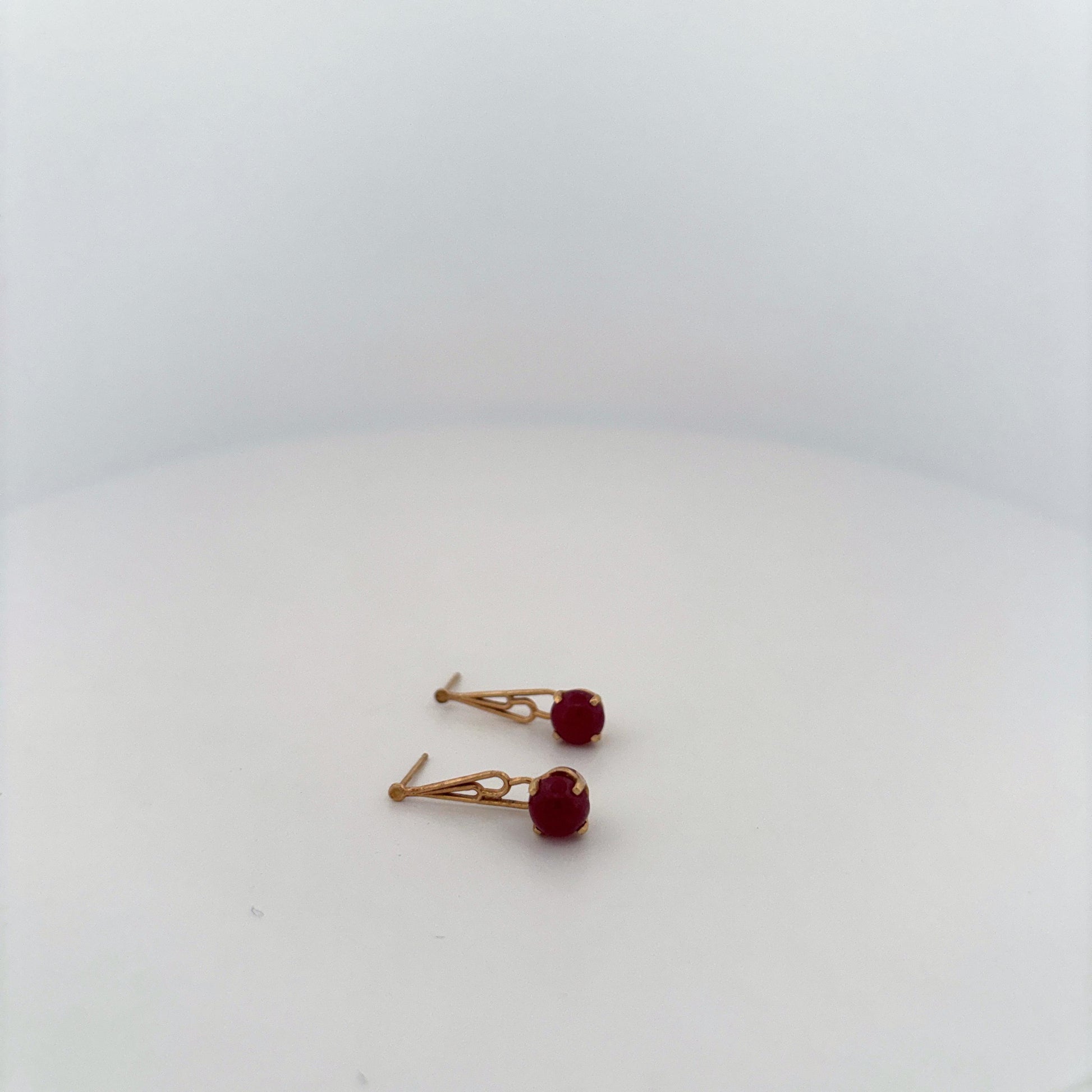 14K Yellow gold Ruby Cabochon Long Earrings