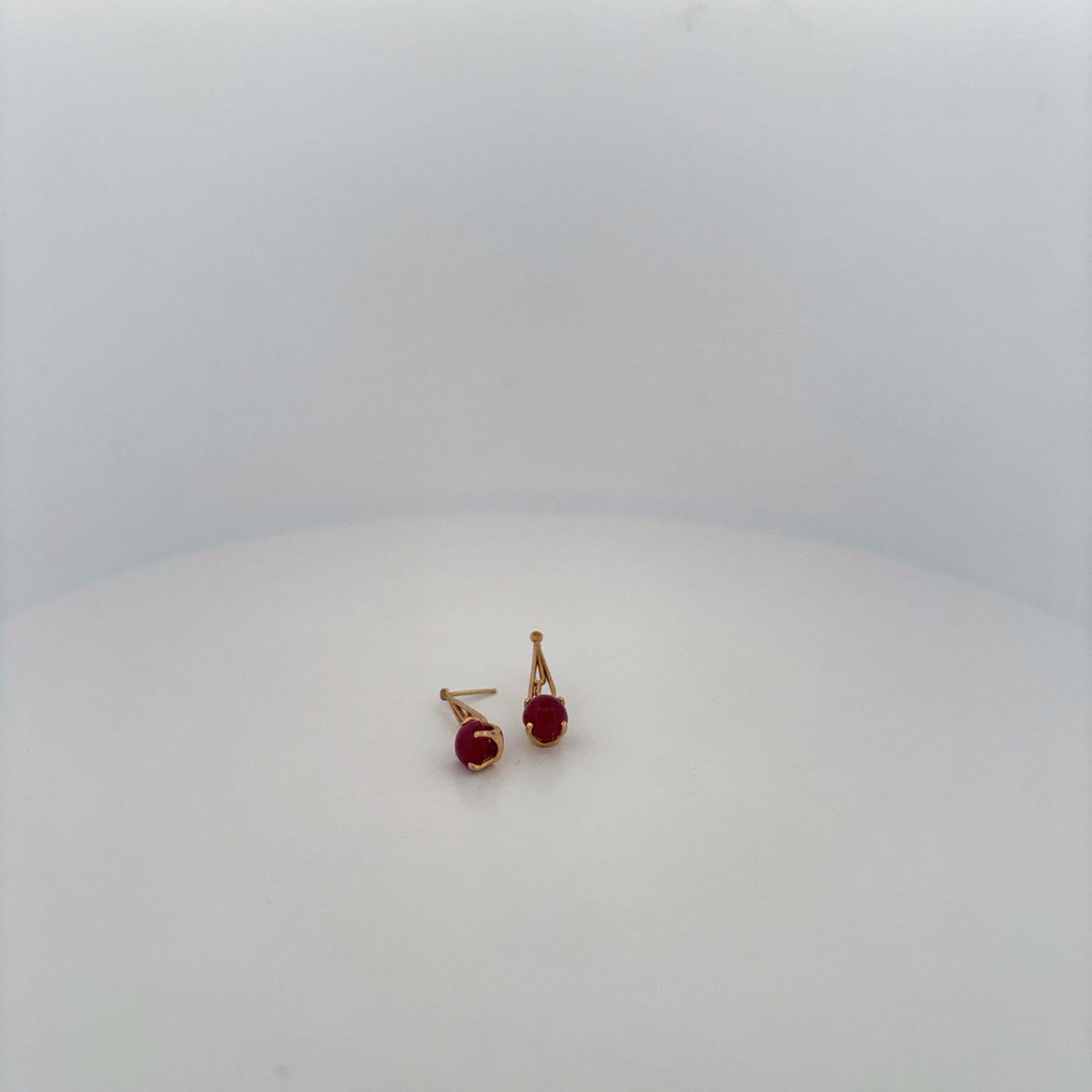 14K Yellow gold Ruby Cabochon Long Earrings