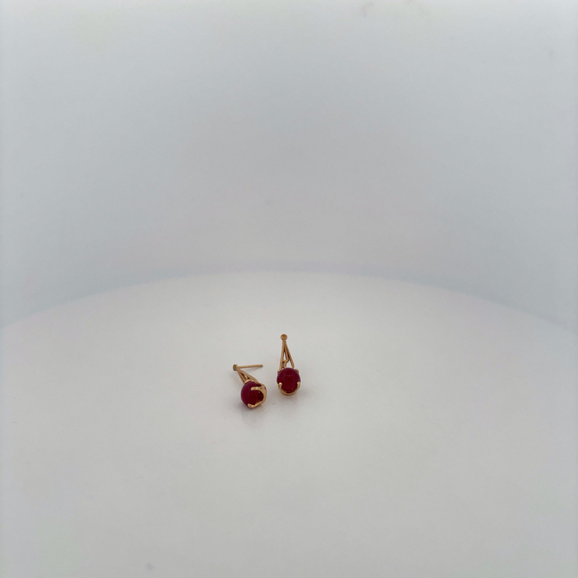 14K Yellow gold Ruby Cabochon Long Earrings